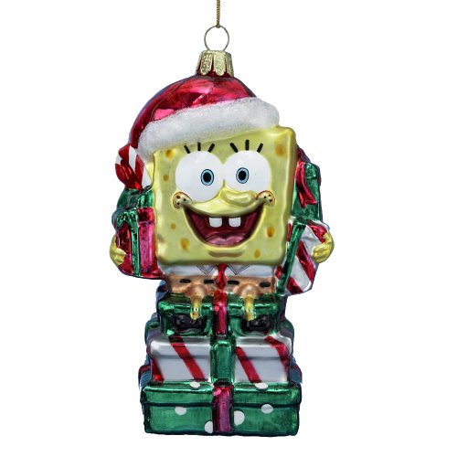 Kurt Adler SB4102 Glass SpongeBob with Presents Ornament, 5-Inch