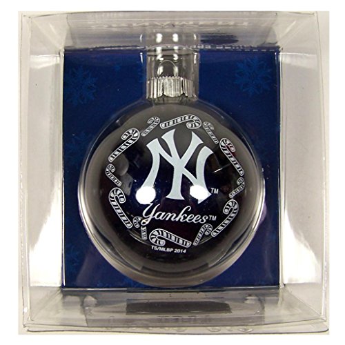 New York Yankees Small Painted Round Candy Cane Christmas Tree Ornament