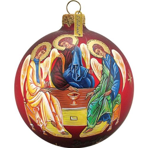 G. Debrekht Three Angels Ball Ornament, Hand-Painted Glass, 3-1/2-Inch, Includes Satin Ribbon for Hanging