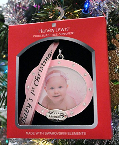 Alternate “Baby’s First Christmas” Frame, Pink Harvey LewisTM Silver-plated Letter Ornament – Made with Swarovski® Element