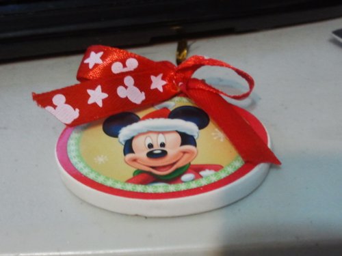 Mickey Mouse Christmas Ornament – Oval Porcelain with Red Ribbon