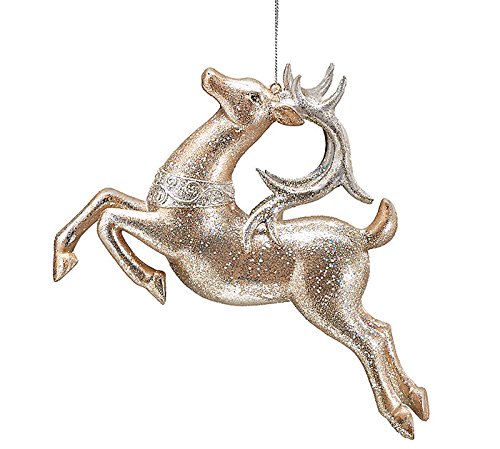 Iridescent Glitter Pewter Reindeer Christmas Tree Ornament – Xmas Holiday Decorative Hanging Accessory