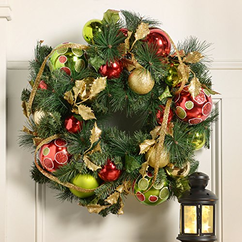 Raz 24″ Unlit Pine And Ornament Christmas Wreath