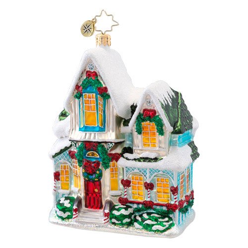 Christopher Radko Warm for the Holidays Cottage Glass Christmas Ornament 2014