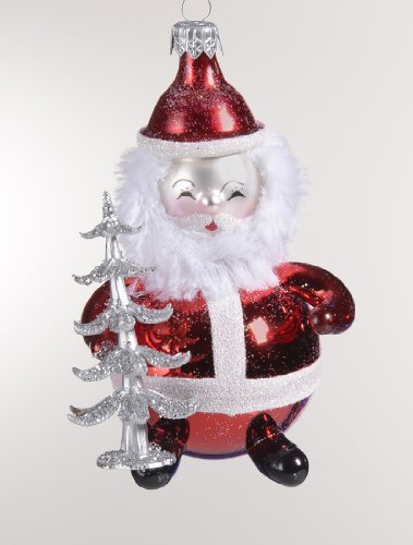 De Carlini Santa with Silver Christmas Tree Italian Mouthblown Christmas Ornament