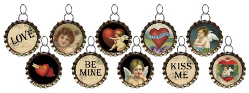 Primitives By Kathy Miniature Vintage Brass Bottlecap Ornaments – Valentines