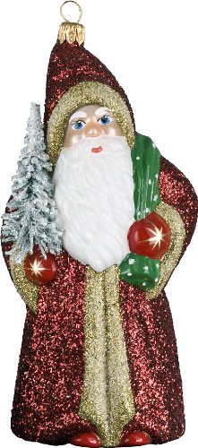 Ino Schaller Rubenglitzen Ruby Glittered Santa Blown Glass Christmas Ornament by Joy To The World Collectibles