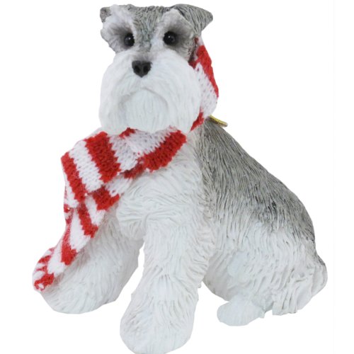 Sandicast Gray Schnauzer with Red and White Scarf Christmas Ornament