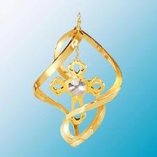 24K Gold Plated Cross Classic Spiral – Swarovski Crystal