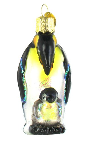 Old World Christmas Emperor Penguin with Chick Ornament