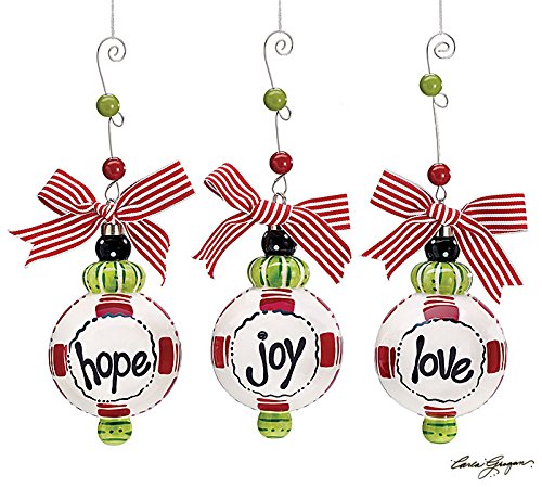 Set of 3 Christmas Tree Ornaments with Joy Hope and Love Beautiful Holiday Decor
