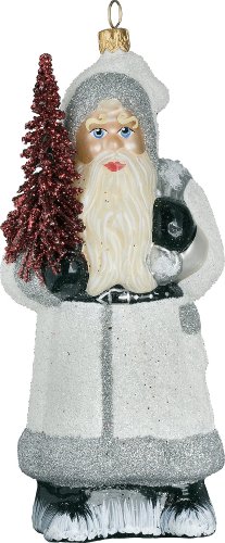 Ino Schaller Heidelberg Rustic Glittered Santa Blown Glass Christmas Ornament by Joy To The World Collectibles