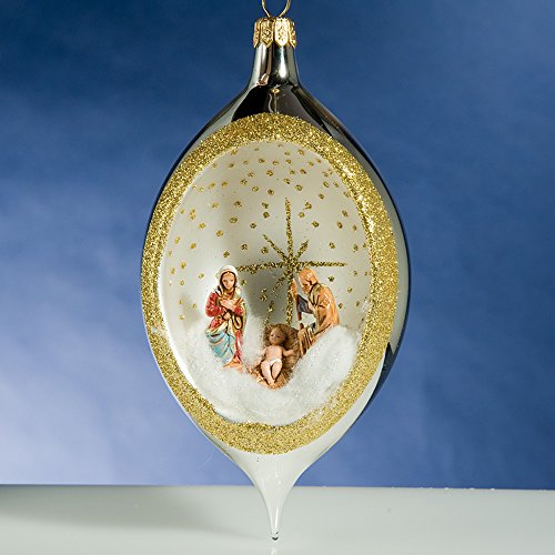 De Carlini Silver Drop Nativity Creche Italian Glass Christmas Ornament