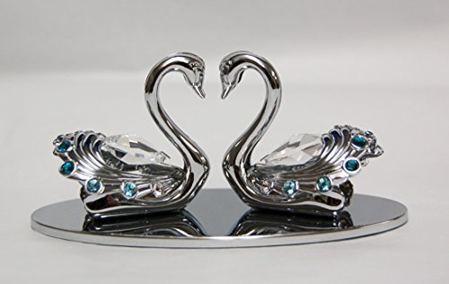 Best Gift for Valentine’s Day – Chrome Plated Twin Swans Free Standing with Swarovski Element Crystal – Also suitable for Wedding or For All Occasions