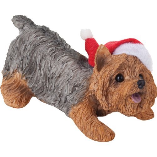 Sandicast Yorkshire Terrier with Santa Hat Christmas Ornament