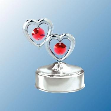 Best Gift for Valentine’s Day – Chrome Mini Twin Hearts Music Box – Red Swarovski Crystal