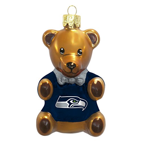 Seattle Seahawks 3.5″ Blown Glass Teddy Bear Ornament