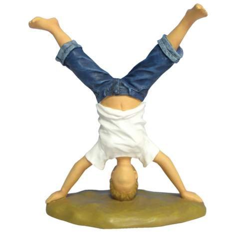 5.25 Inch Boy Doing Headstand In Blue Jeans Collectible Resin Figurine