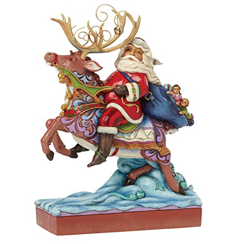 Jim Shore for Enesco Heartwood Creek Santa Riding Reindeer Figurine, 9-Inch