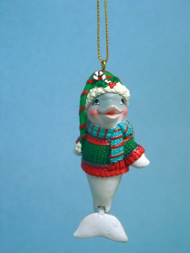 Dolphin Christmas Ornament w/ Santa Hat & Hinged Tail