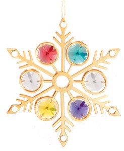 24K Gold Plated Hanging Sun Catcher or Ornament….. Snowflake With Mixed Colors Swarovski Austrian Crystals