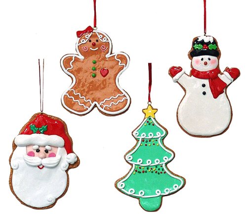 Set of 4 Clay Dough Christmas Tree Ornaments Adorable Holiday Shapes