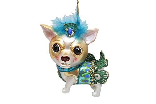 4″ Chihuahua Wearing Feather Tutu Whimsical Glass Christmas Ornament