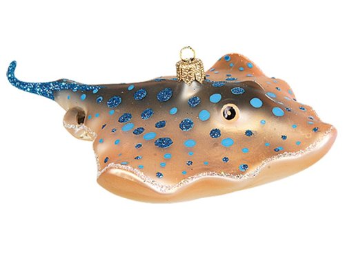 Blue Spotted Stingray Polish Mouth Blown Glass Christmas Ornament