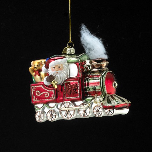Kurt Adler Noble Gems Glass Santa on Christmas Train Ornament, 5.5-Inch