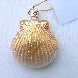 Blown Glass Pectin Shell Christmas Ornament Seashell