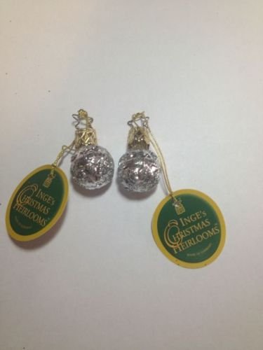 Mini Silver Ball Set of 2 #1-673-01 by Inge-Glas of Germany – Christmas Tree Ornament