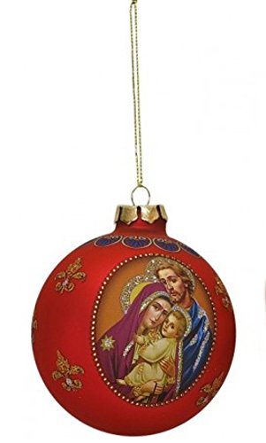 3.25″ Red Glass Religious Holy Family Nativity Glass Ball Christmas Ornament (80mm)