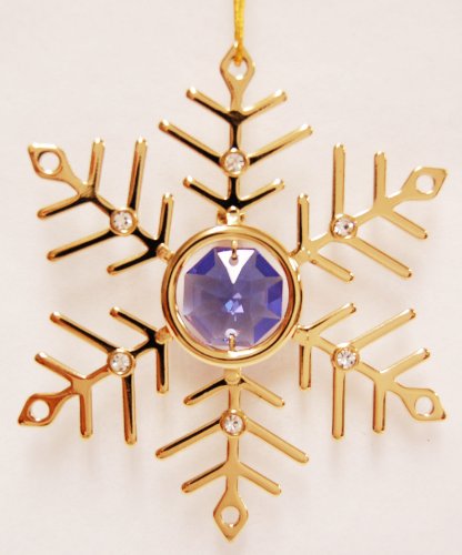 24K Gold Plated Hanging Sun Catcher or Ornament….. Snowflake with Purple Swarovski Austrian Crystal
