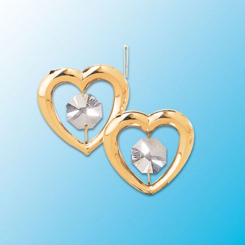 24k Gold Mini Twin Hearts Ornament – Clear Swarovski Crystal