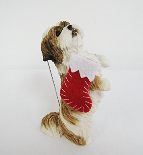 Sandicast Christmas Ornaments XSO16407 Gold Shih Tzu with Stocking