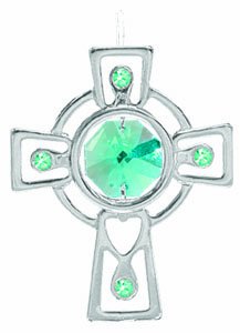 Chrome Celtic Cross Ornament – Green Swarovski Crystal