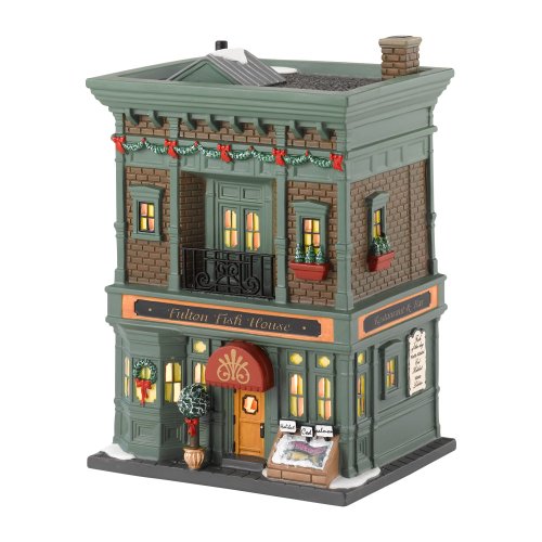 Department 56 Christmas in The City Village, Fulton Fish Lit House, 7.48-Inch