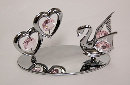 Best Gift for Valentine’s Day – Chrome Plated Twin Hearts/Swan Free Standing with Swarovski Element Crystal – Also Suitable For All Occasions (Pink)