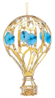24k Gold Balloon Ornament – Sapphire Blue Color Swarovski Crystal