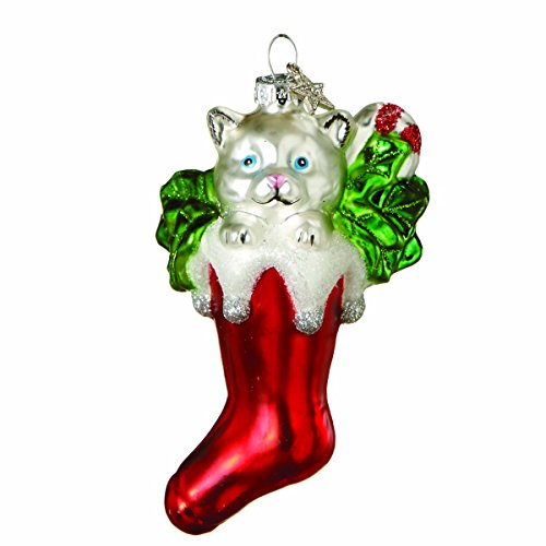 Midwest CBK Kitten In Stocking Glass Christmas Ornament