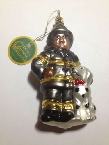 Firefighter with Dog #1-057-03 by Inge-Glas of Germany – Christmas Tree Ornament