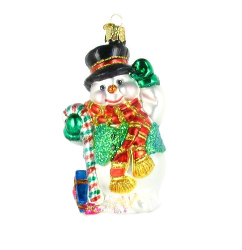Old World Christmas Candy Cane Snowman Glass Ornament
