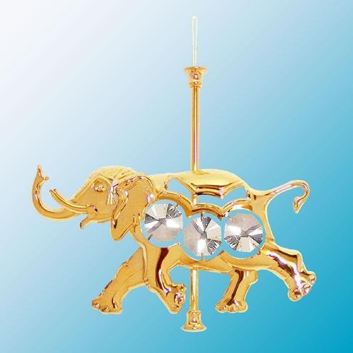 24k Gold Carousel Elephant Ornament – Clear Swarovski Crystal