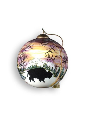 Ne’Qwa Art Buffalo – Glass Ornament Hand-Painted Reverse Painting 7000612 612-NEQ