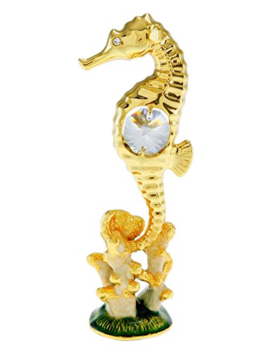 Seahorse with Enameled Base 24k Gold Swarovski Crystal Ornament Figure