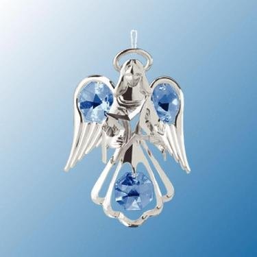 Chrome Small Angel with Star Ornament – Blue Swarovski Crystal