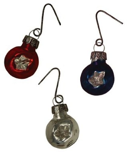 Bethany Lowe Americana Miniature Glass Ball With Star Design Red White Blue Ornament Set of 9