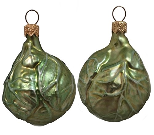 Cabbage Vegetable Polish Mouth Blown Glass Christmas Ornament Set of 2