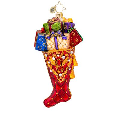 Christopher Radko Beautifully Stocked Stocking Glass Christmas Ornament 2014