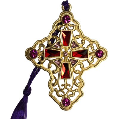 Gloria Duchin Filigree Gold Cross with Red Crystals Christmas Ornament